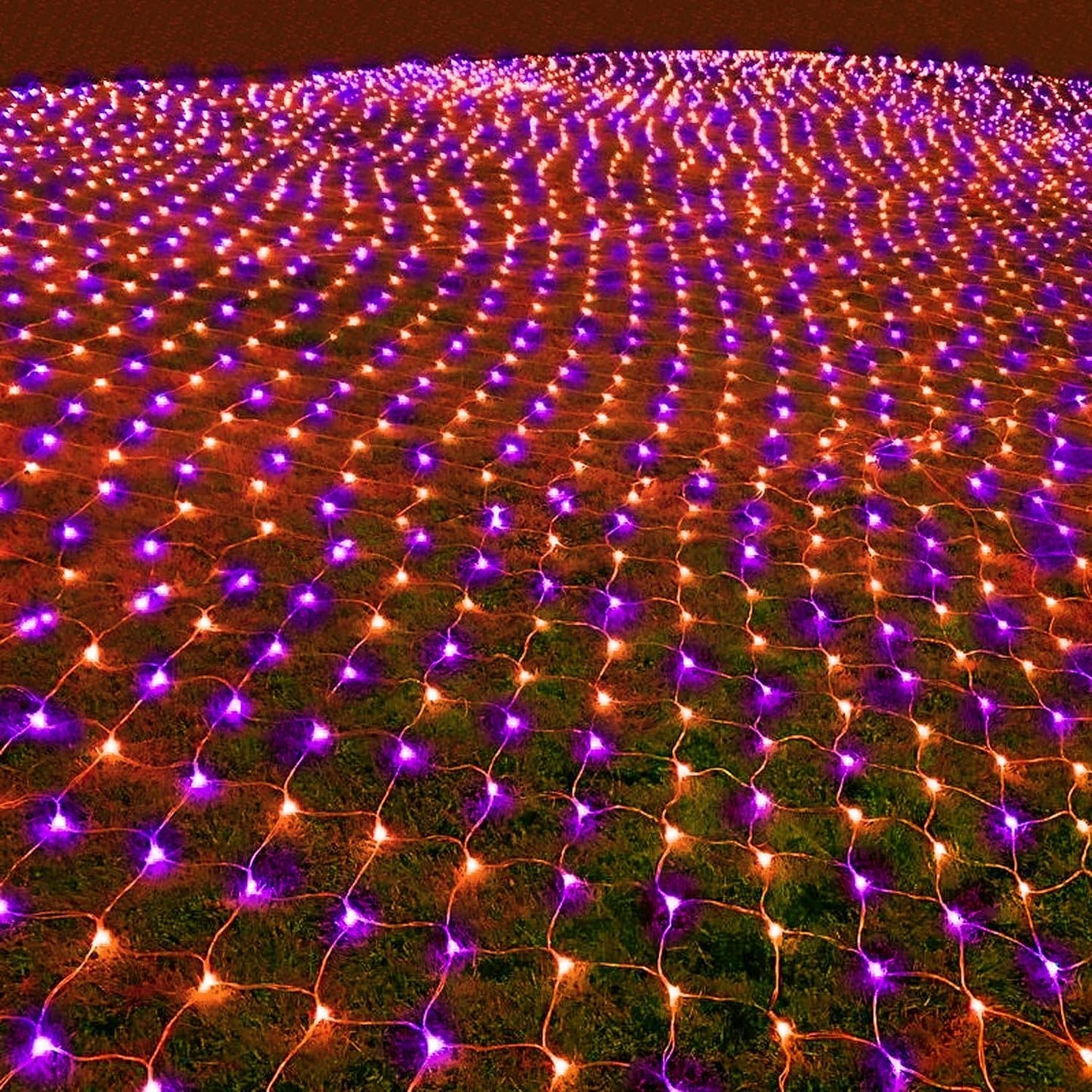 12FT x 5FT Halloween 360 LED Net Lights - Waterproof with 8 Modes, Purple & Orange