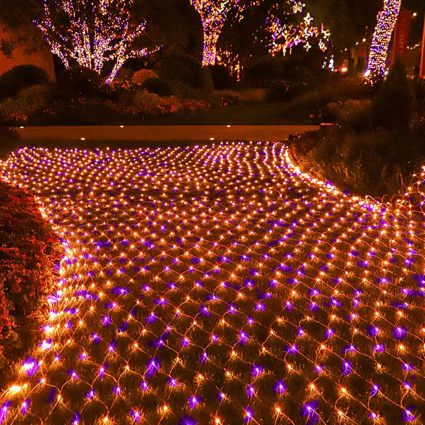 12FT x 5FT Halloween 360 LED Net Lights - Waterproof with 8 Modes, Purple & Orange