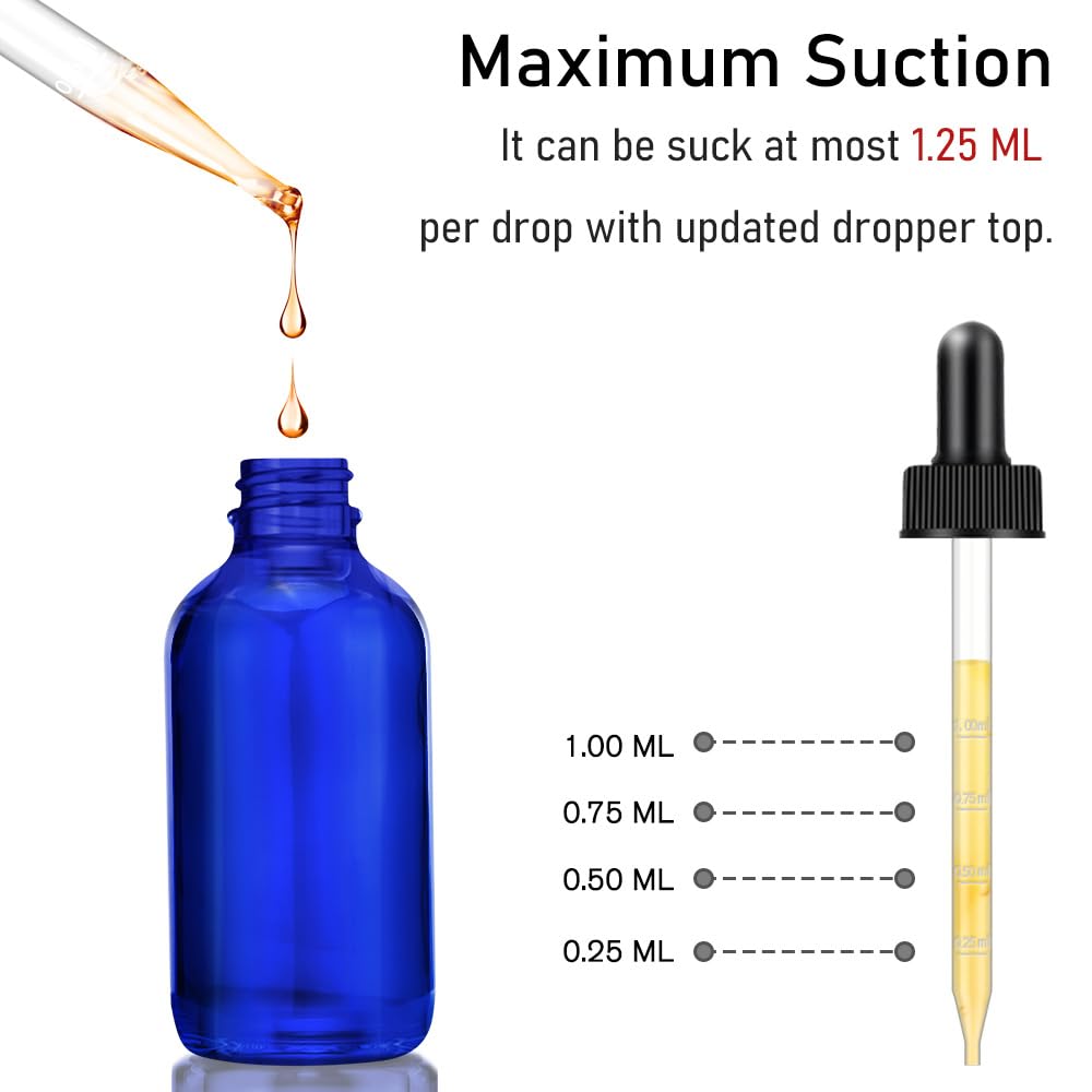 4oz Dropper Bottles - 2-Pack Blue Essential Oil Bottles with Funnel, Labels & Pipette