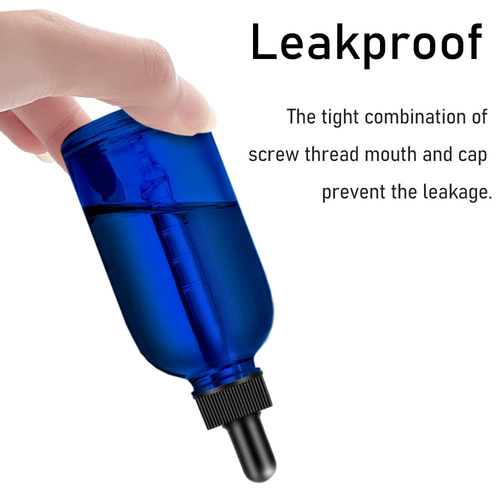 4oz Dropper Bottles - 2-Pack Blue Essential Oil Bottles with Funnel, Labels & Pipette