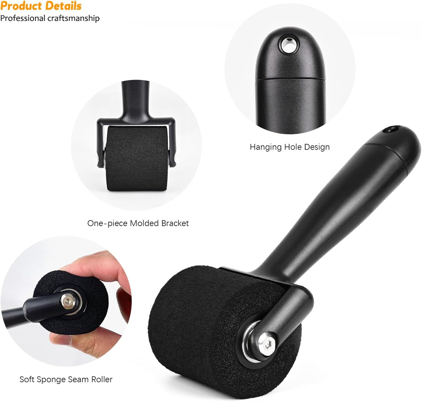 2PCS Sponge Seam Roller & Sewing Seam Rippers – Small Vinyl Wheel Paint Roller Tool for Wall Painting, Car Wraps, Film Tinting, Wallpaper, Print, Ink & Stamping