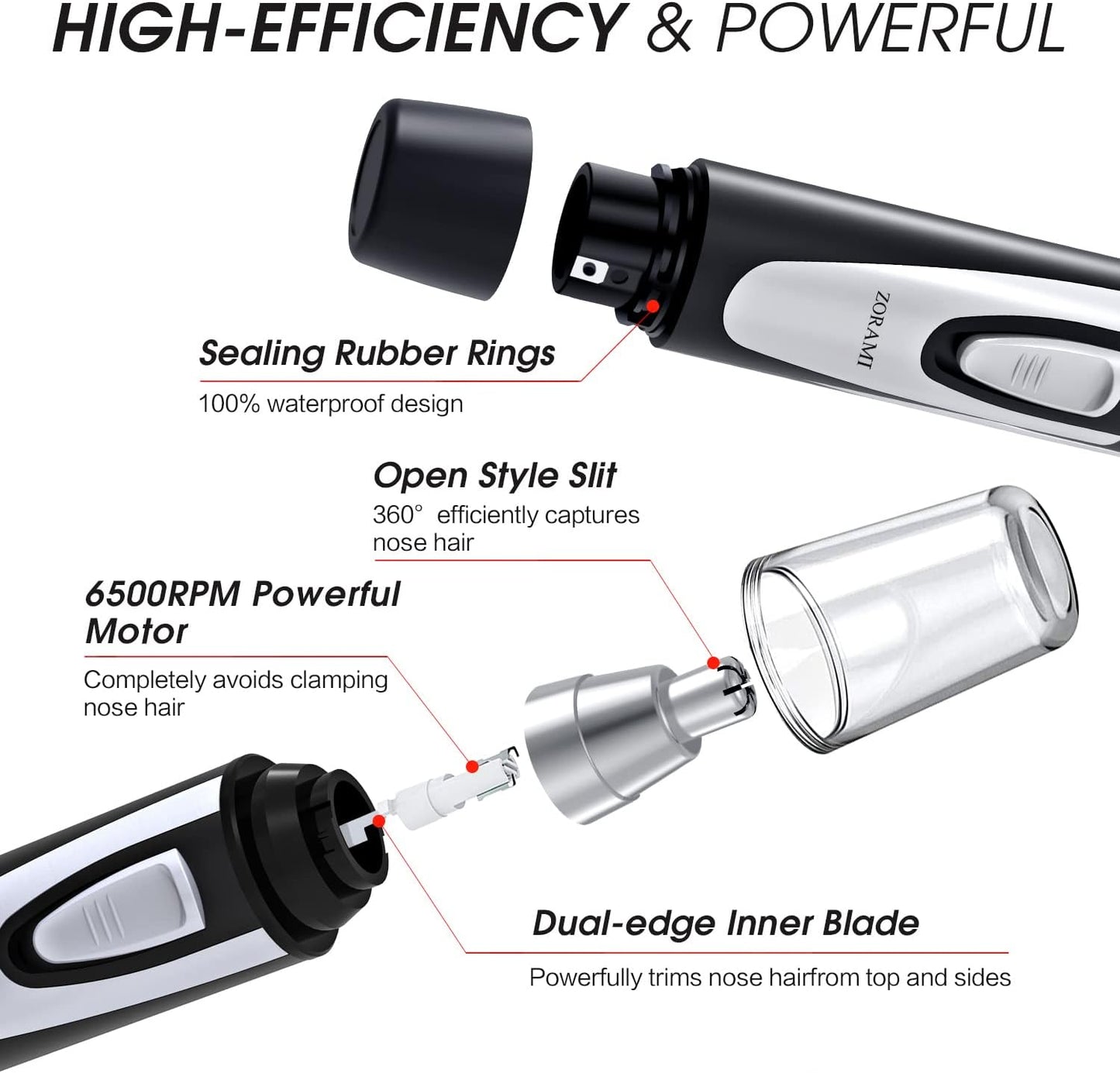 Ear & Nose Hair Trimmer - Painless, Waterproof, Dual Edge Blades