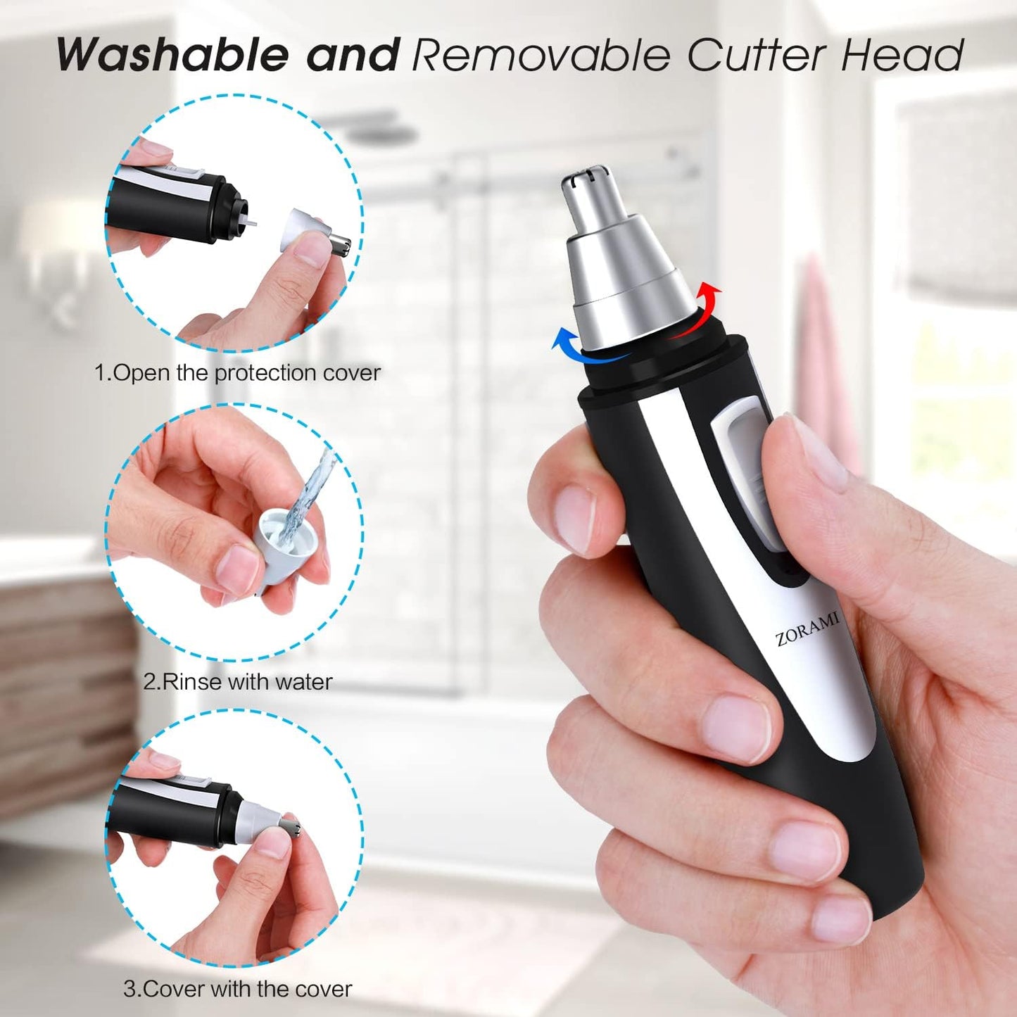 Ear & Nose Hair Trimmer - Painless, Waterproof, Dual Edge Blades