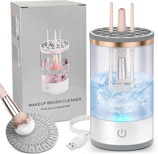 Electric Makeup Brush Cleaner - Quick & Efficient, Portable for Home & Travel Use, White