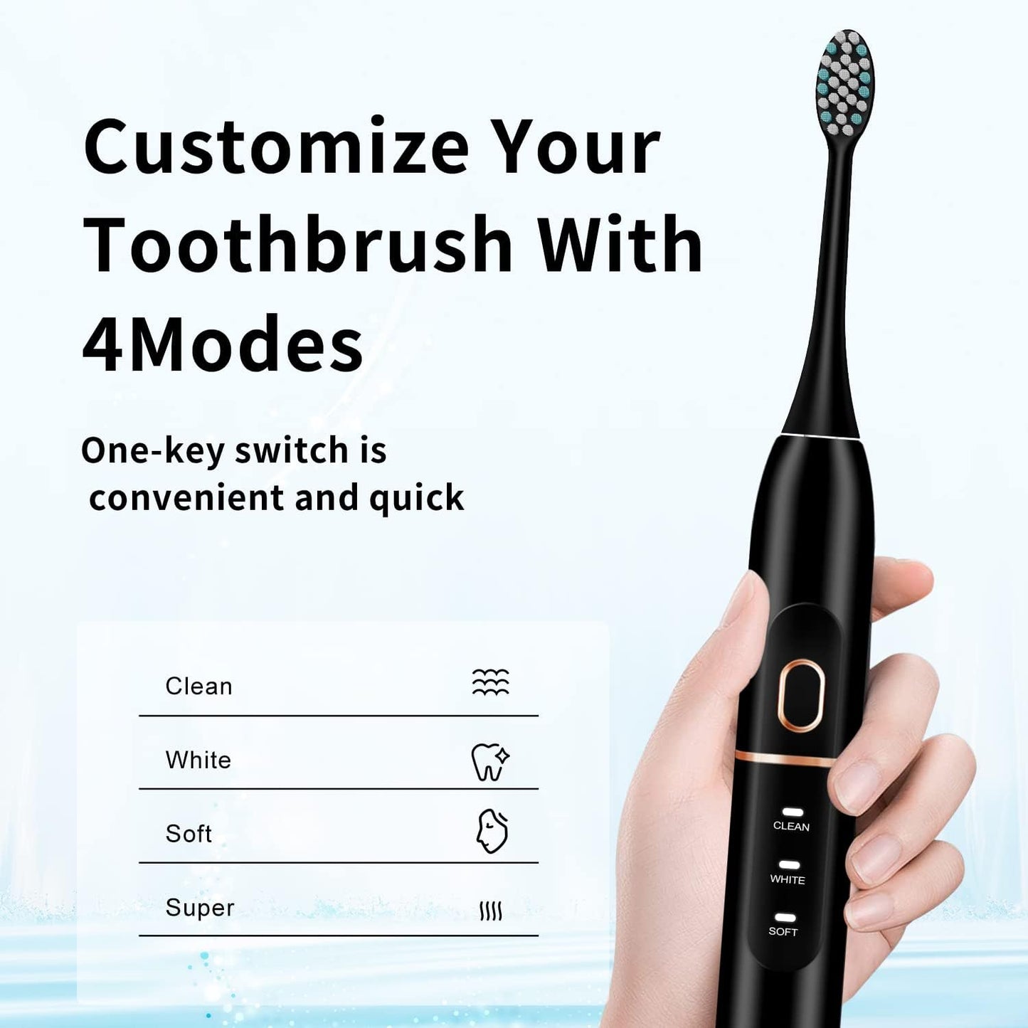 Electric Toothbrush Set – 8 Brush Heads, Travel Case, 4 Modes, Smart Timer, 60-Day Battery (Black)