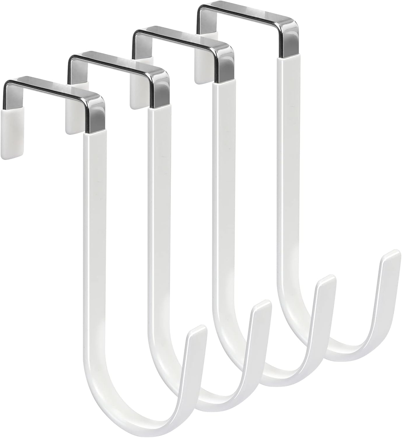 4-Pack Over-the-Door Hooks – Heavy-Duty Hangers with Rubber Protection for Clothes, Towels, Hats, and Bags (White)