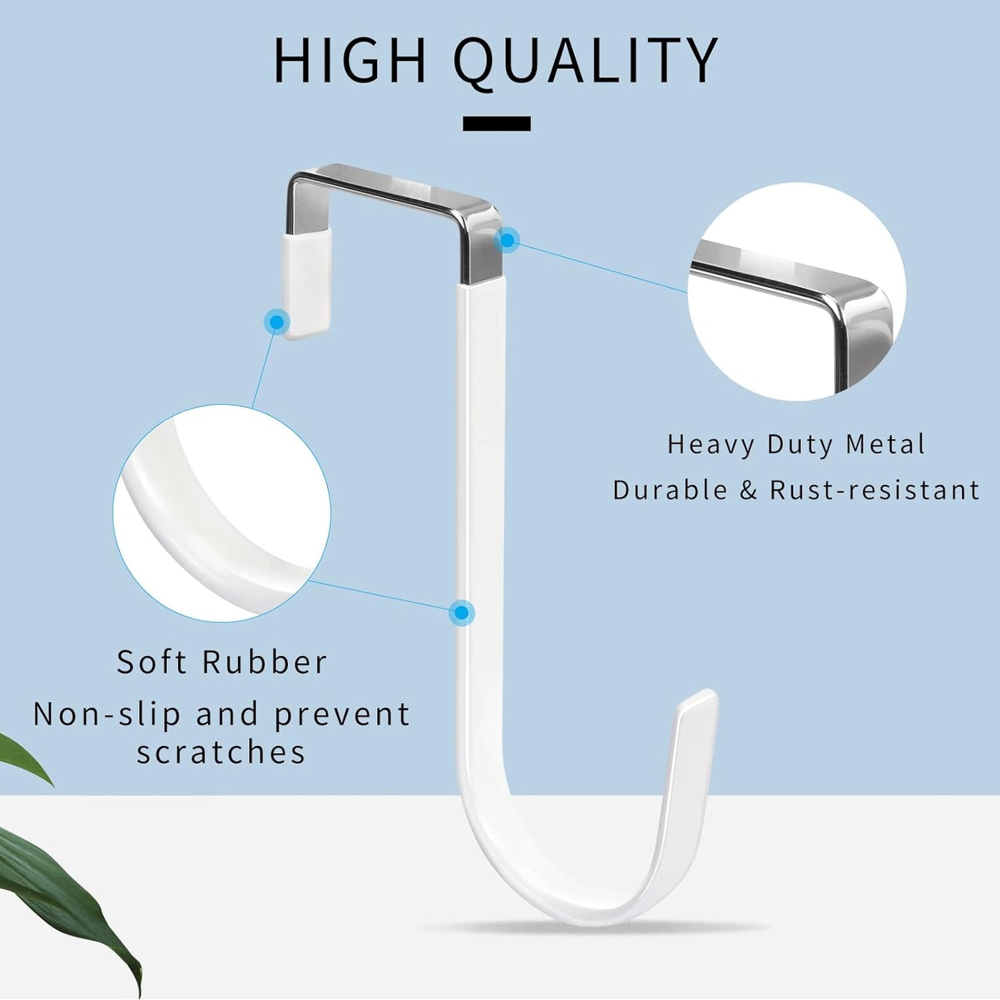 4-Pack Over-the-Door Hooks – Heavy-Duty Hangers with Rubber Protection for Clothes, Towels, Hats, and Bags (White)