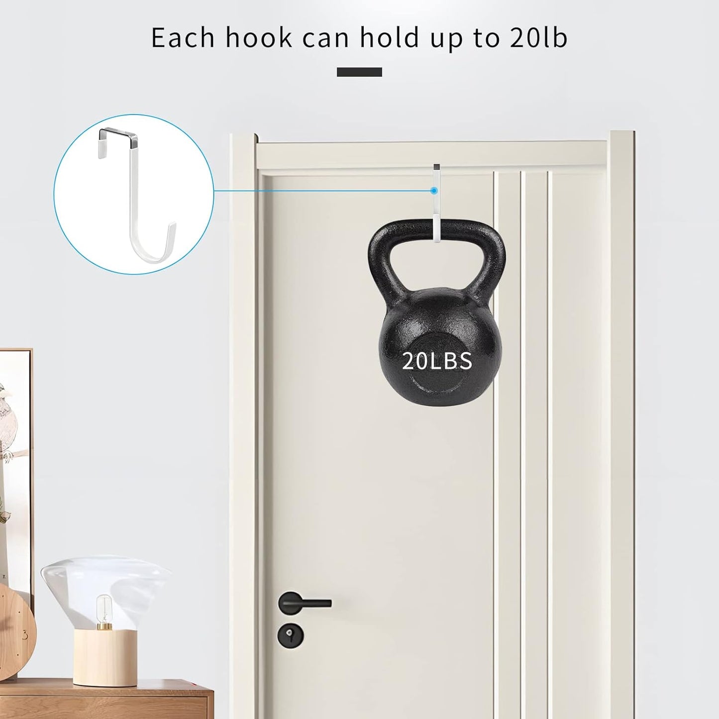 4-Pack Over-the-Door Hooks – Heavy-Duty Hangers with Rubber Protection for Clothes, Towels, Hats, and Bags (White)