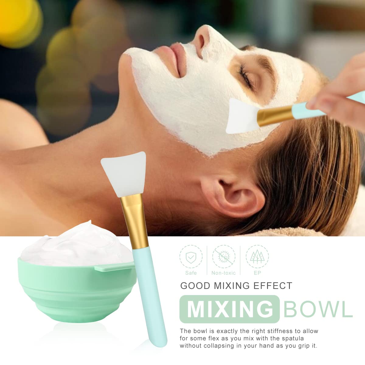 5-in-1 DIY Face Mask Mixing Bowl Set – Includes Spatula, Silicone Brush & Soft Face Brushes