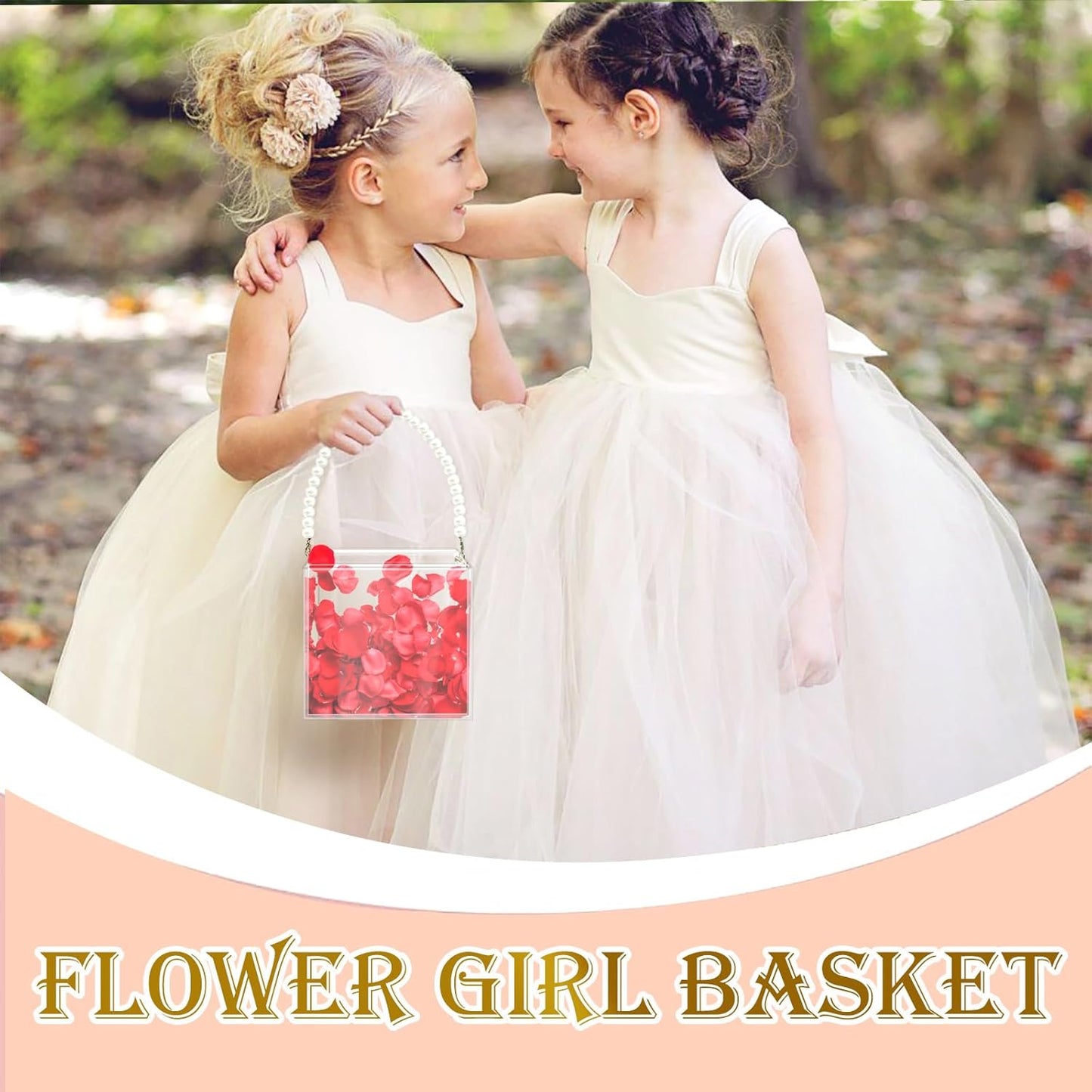 Acrylic Flower Girl Basket with Ribbon – Wedding Petals & Confetti Holder (Plastic)