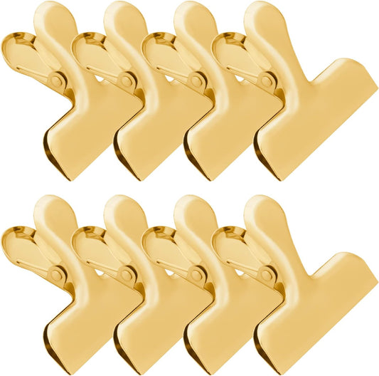8-Pack 3-Inch Stainless Steel Gold Chip Clips – Heavy Duty Bag & Food Clips