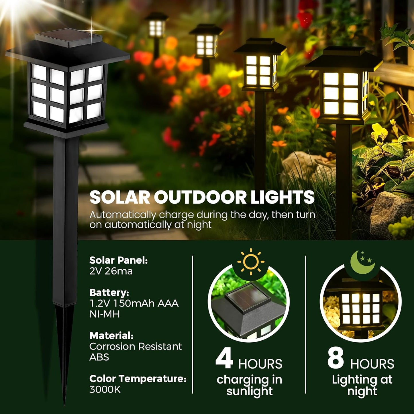 12 Pack Solar Outdoor Lights – LED Waterproof Walkway Lights for Garden, Patio, Yard, Driveway