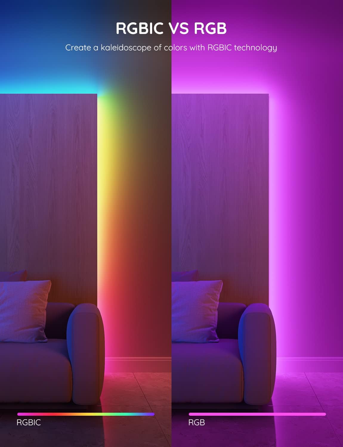 16.4ft Smart LED Strip Lights - Bluetooth APP Control, DIY Color Changing Music Sync, Bedroom & Halloween Decor