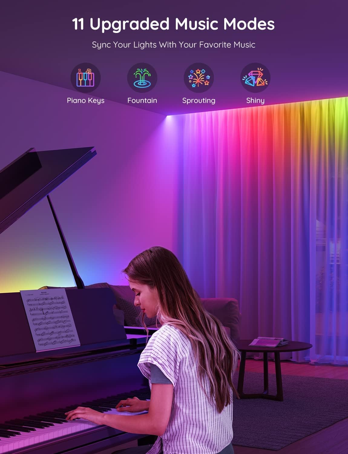 16.4ft Smart LED Strip Lights - Bluetooth APP Control, DIY Color Changing Music Sync, Bedroom & Halloween Decor