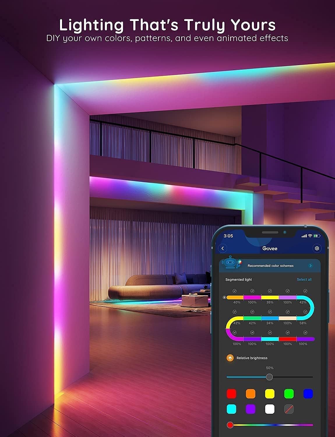 16.4ft Smart LED Strip Lights - Bluetooth APP Control, DIY Color Changing Music Sync, Bedroom & Halloween Decor