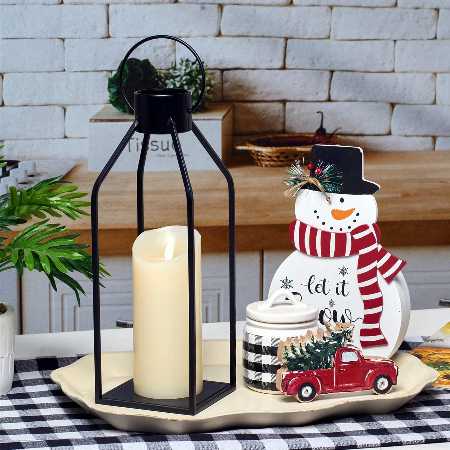 Black Metal Candle Lanterns with Timer – Flickering Candles for Indoor/Outdoor Christmas Decor