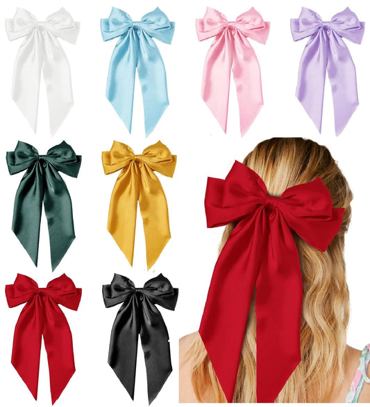 Hair Bows for Women & Girls - 8 PCS Vintage Ribbon Bow Clips with Long Tails