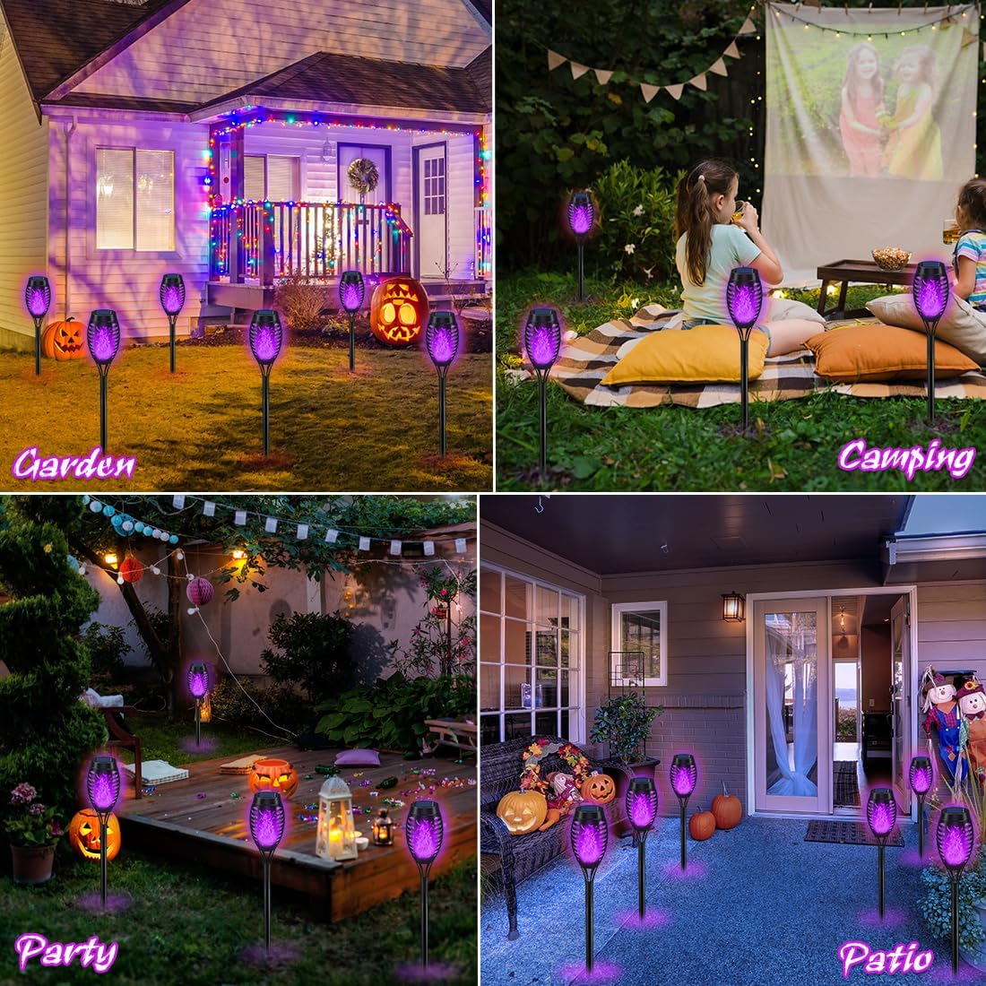 Halloween Solar Torch Lights - Purple Flame Outdoor Pathway Decor