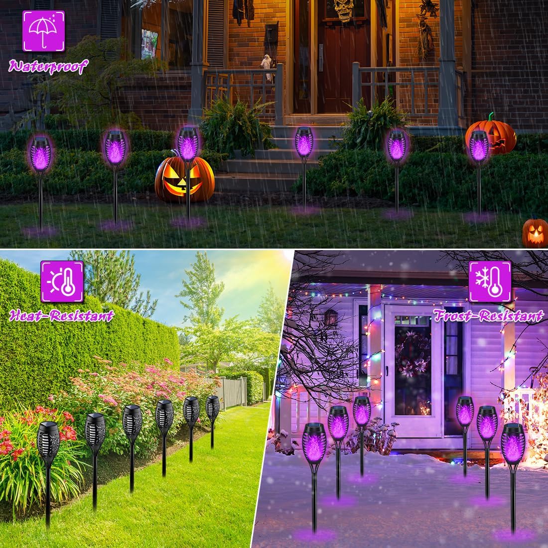 Halloween Solar Torch Lights - Purple Flame Outdoor Pathway Decor