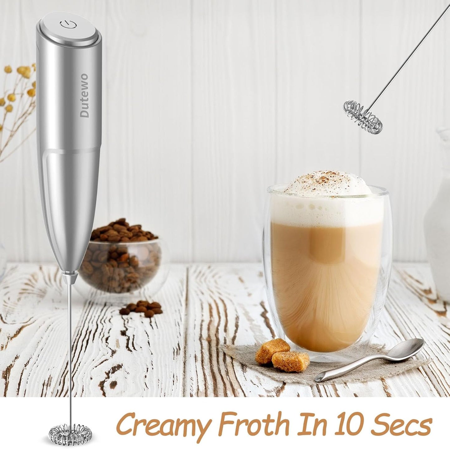 Handheld Electric Frother - Mini Foam Maker for Lattes, Cappuccino, Matcha (Grey)