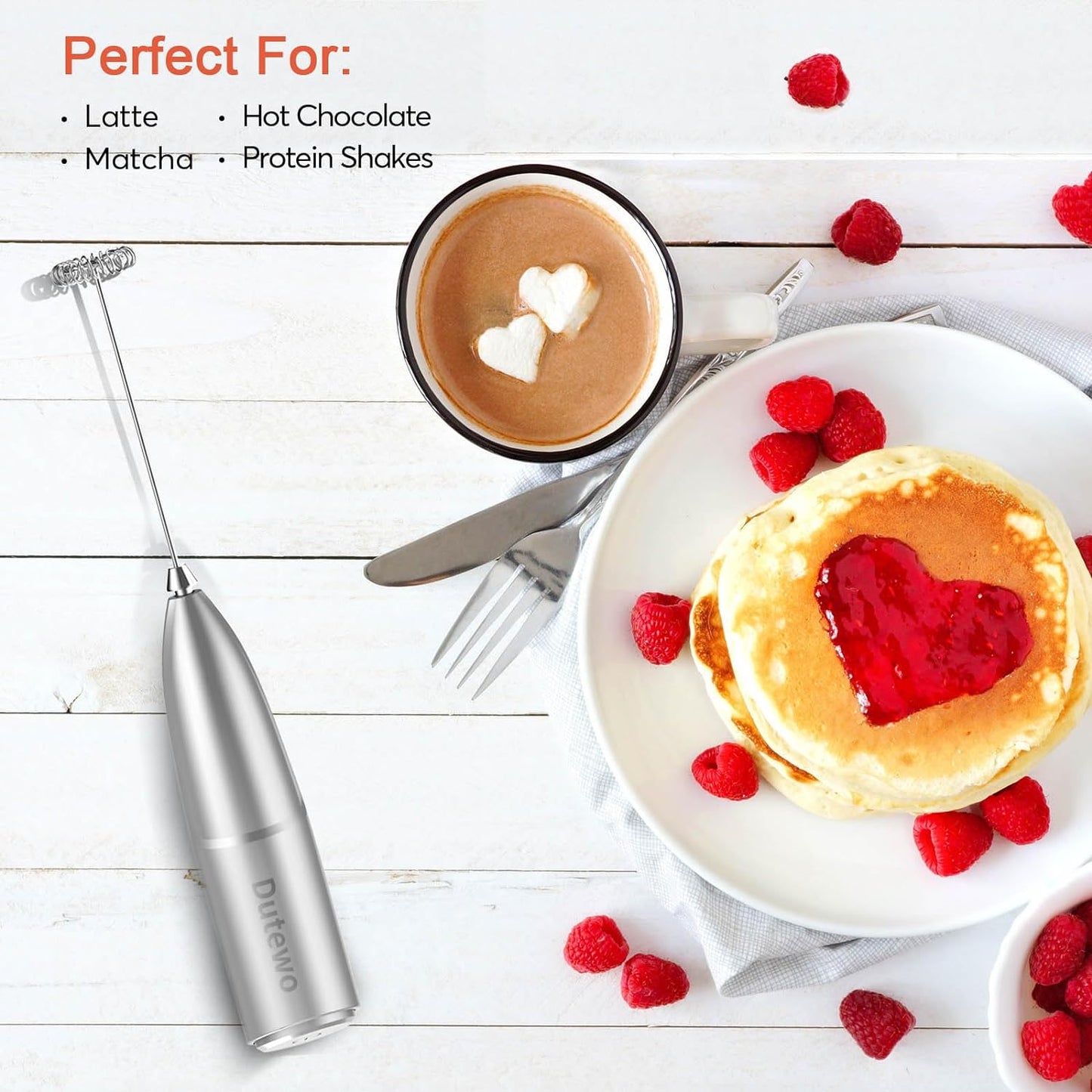 Handheld Electric Frother - Mini Foam Maker for Lattes, Cappuccino, Matcha (Grey)