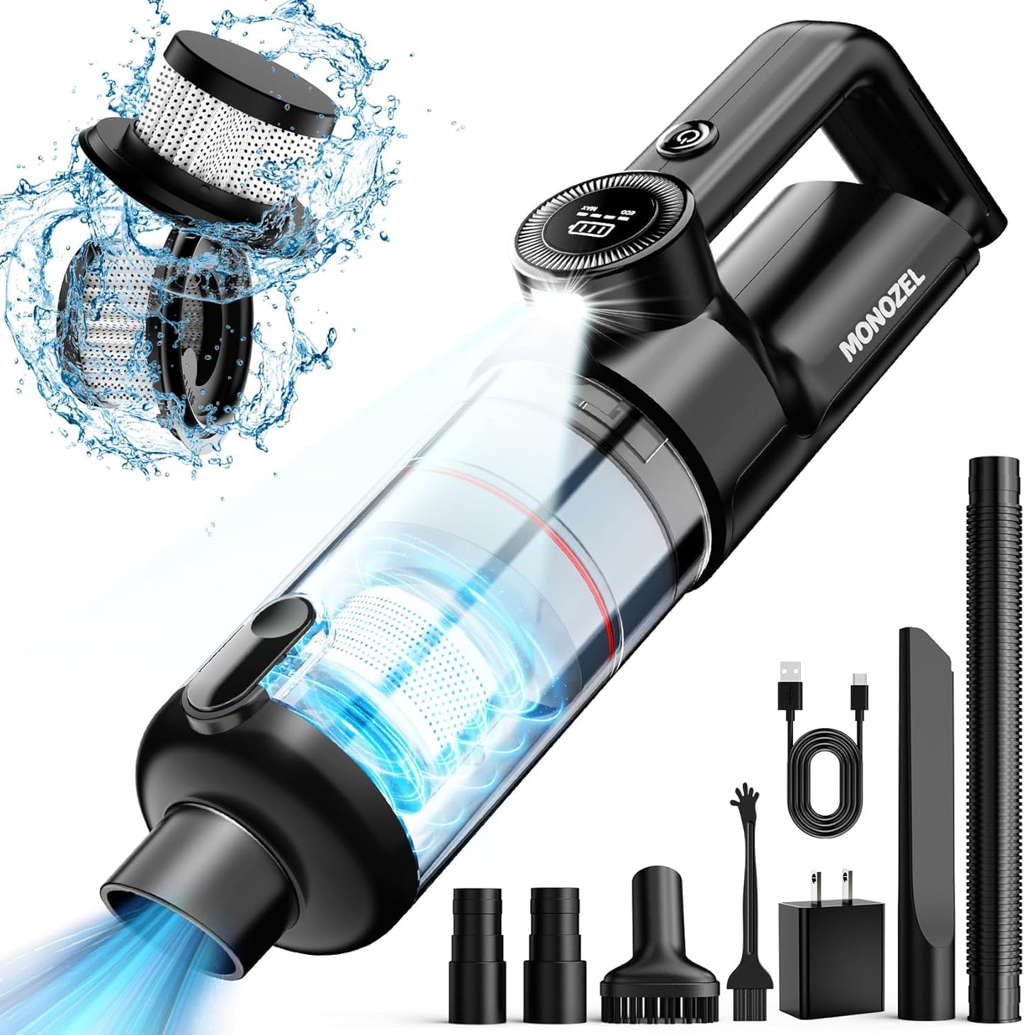 Handheld Vacuum Cordless | Car Vacuum Cleaner with Brushless Motor, 15000Pa Strong Suction Vacuum with LED Light