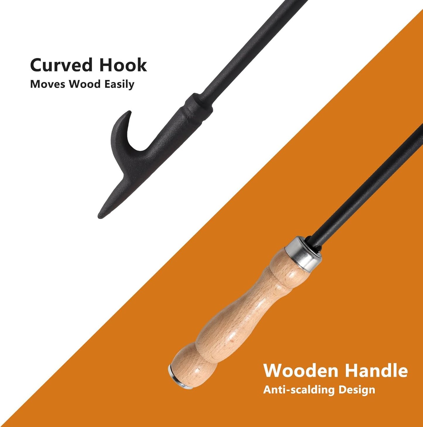 Heavy Duty Fireplace Poker & Tongs Set, 32” Poker, 26” Log Grabber, Rust-Resistant