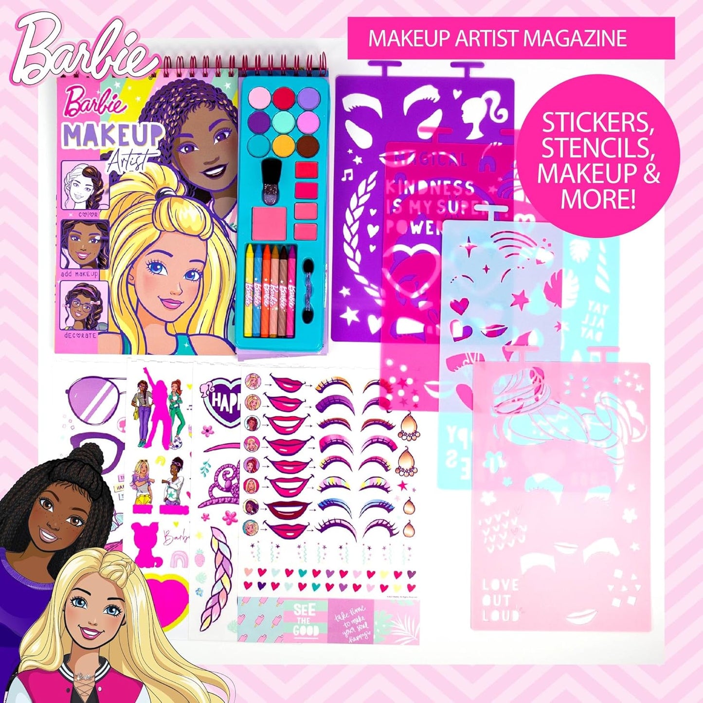 Barbie Makeup Artist Magazine - Create Hair & Makeup Looks with 130+ Stencils, 180+ Stickers & Pretend Makeup