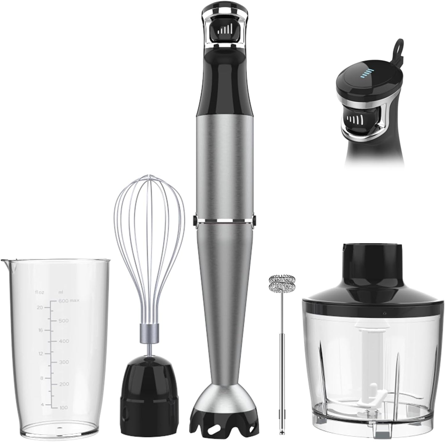 1100W Hand Blender 5-in-1 - Stick Blender with Chopper, Whisk & Frother