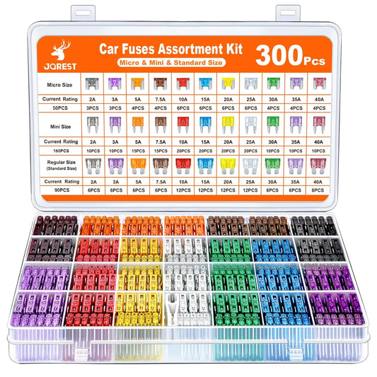 300-Pcs Car Fuse Assortment Kit – Mini, Standard & Micro Fuses with Puller for Car/RV/Truck