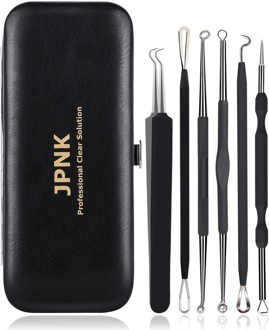 6-Piece Blackhead & Acne Removal Kit – Comedone Extractor Tools with Black Leather Bag