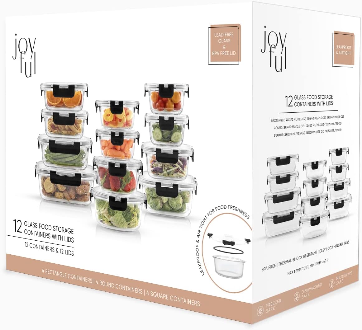 24pc Glass Food Storage Containers - Airtight, Freezer-Safe Meal Prep Set