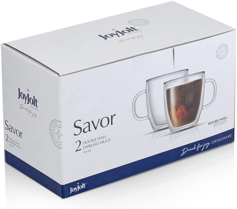 Savor Double Wall Insulated Coffee Mugs - Set of 2, 13.5-Ounces