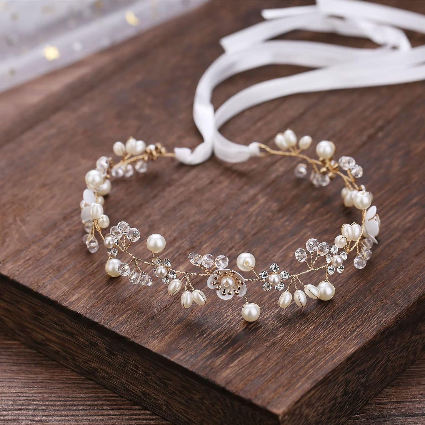 Bridal Pearl Flower Headband - Elegant Gold Hairpiece for Women & Girls