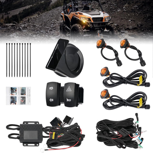 UTV Turn Signal Kit with Horn – Pre-Wired Plug & Play Street Legal Blinker Kit with Rocker Switch & Hazard Light, Universal for Polaris, Can-Am, Kawasaki