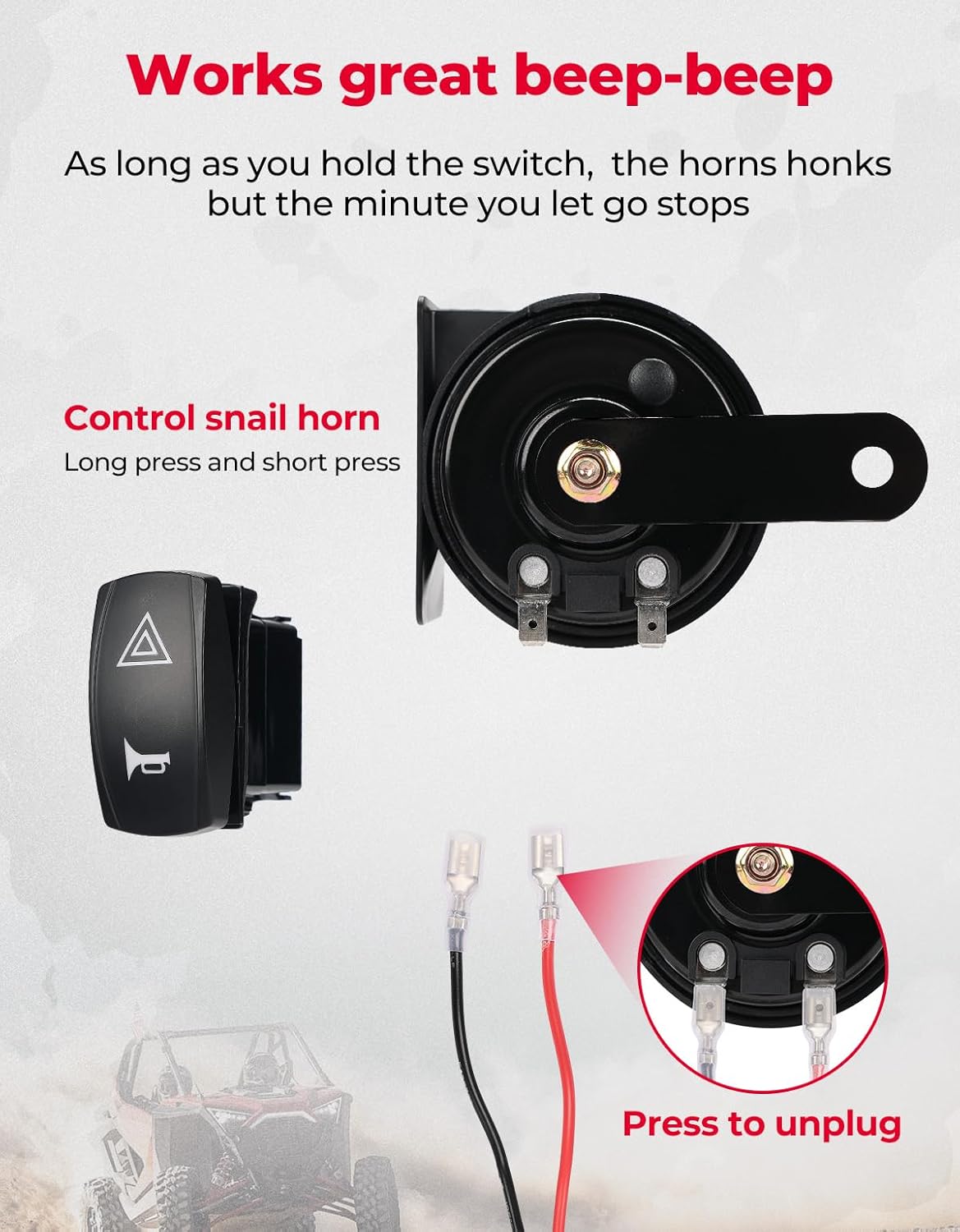 UTV Turn Signal Kit with Horn – Pre-Wired Plug & Play Street Legal Blinker Kit with Rocker Switch & Hazard Light, Universal for Polaris, Can-Am, Kawasaki