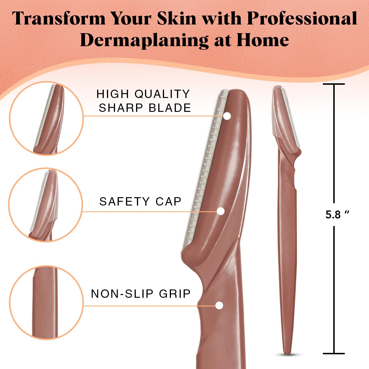 12-Piece Dermaplaning Tool & Face Razor Set, Facial Hair Remover & Eyebrow Trimmer for Women & Men (Terracotta)
