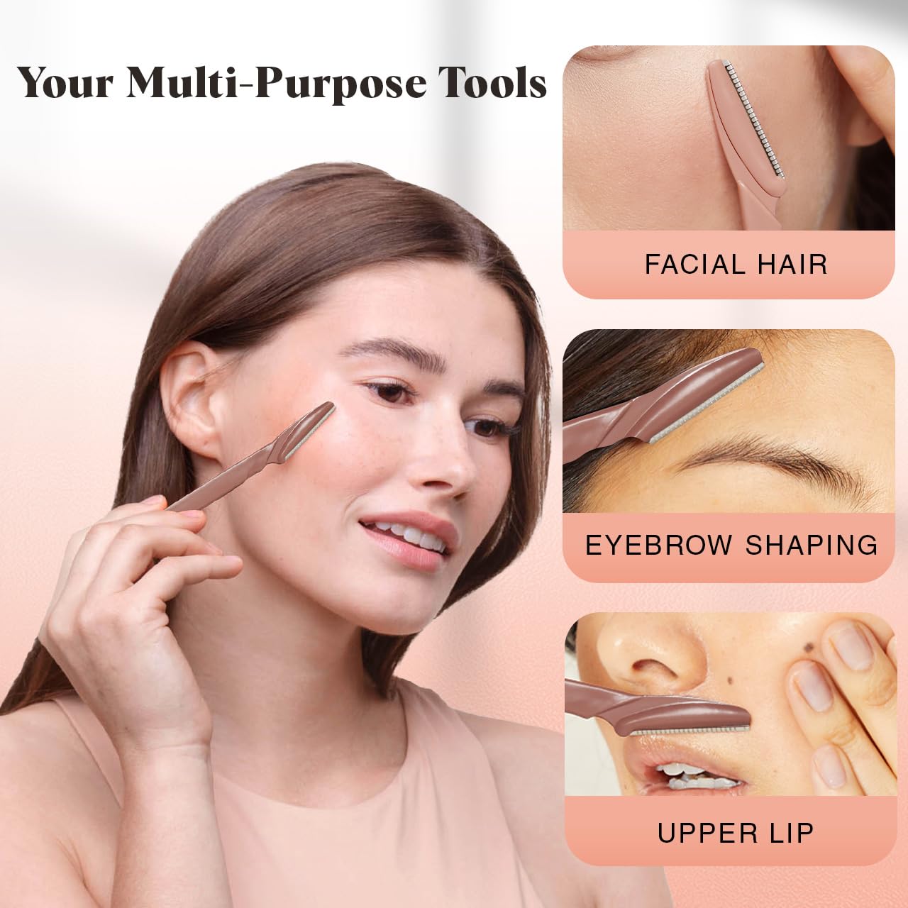 12-Piece Dermaplaning Tool & Face Razor Set, Facial Hair Remover & Eyebrow Trimmer for Women & Men (Terracotta)