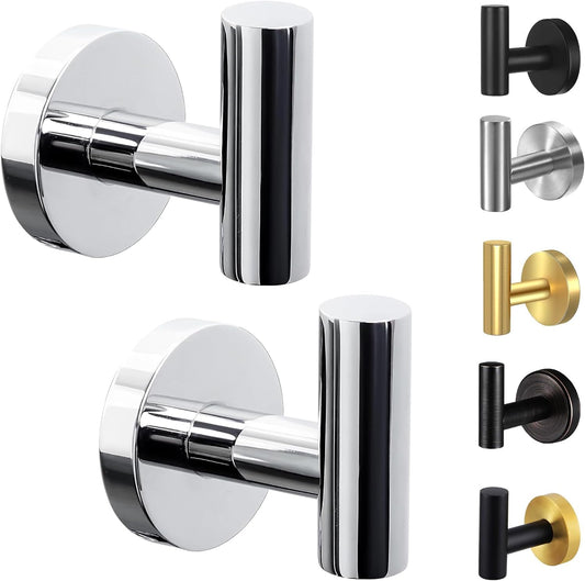 2 Pack Black Matte Towel Hooks – Wall Mount, Heavy Duty Stainless Steel