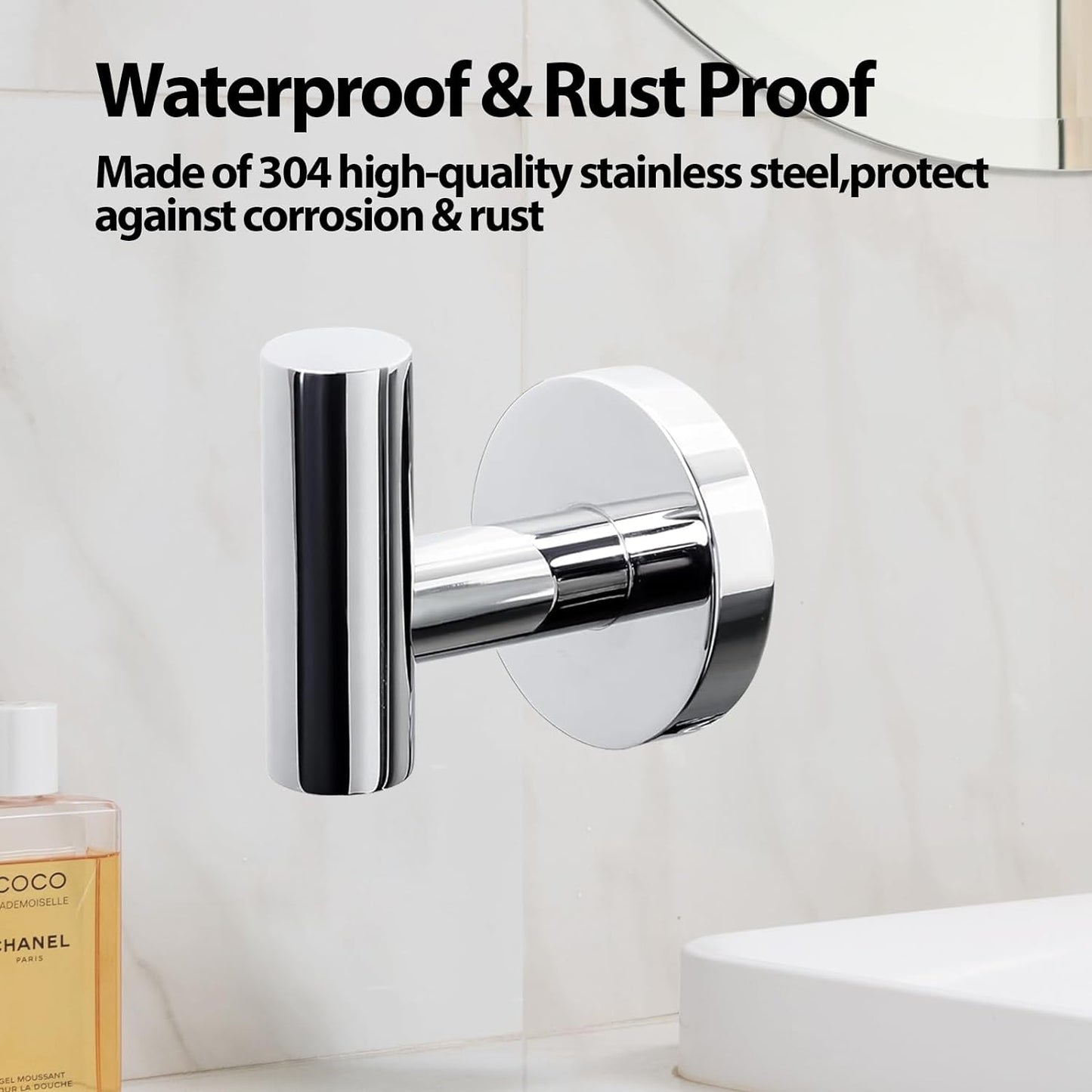 2 Pack Black Matte Towel Hooks – Wall Mount, Heavy Duty Stainless Steel