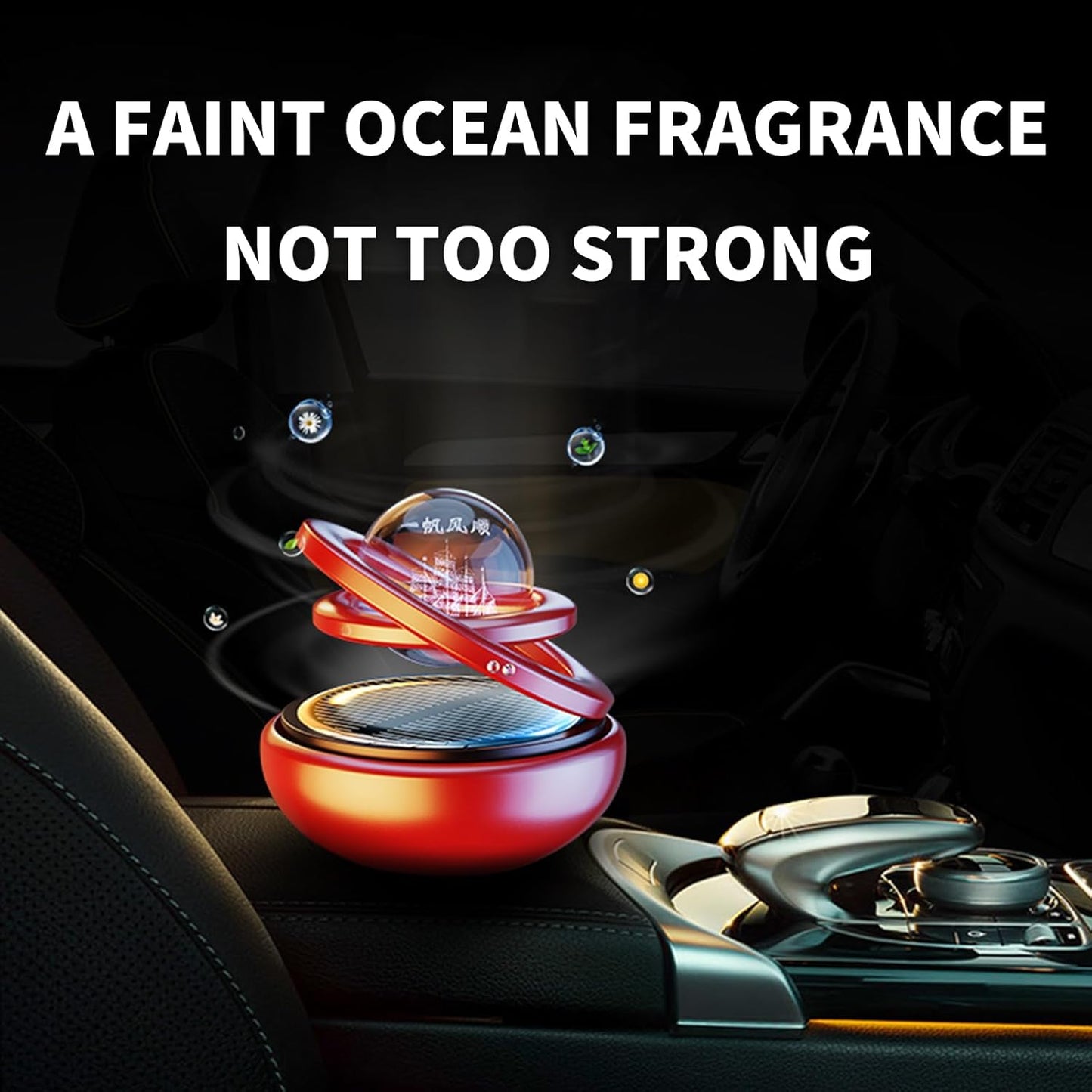 Solar Car Air Freshener – Rotating, Refillable Dashboard Purifier (Black)