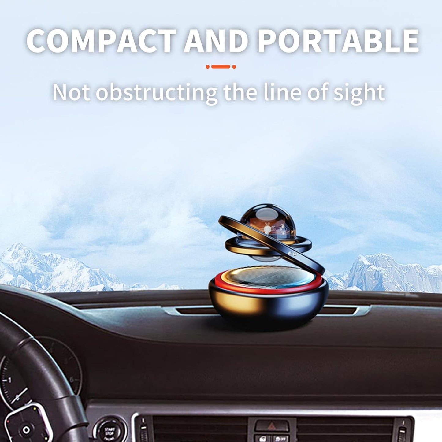 Solar Car Air Freshener – Rotating, Refillable Dashboard Purifier (Black)