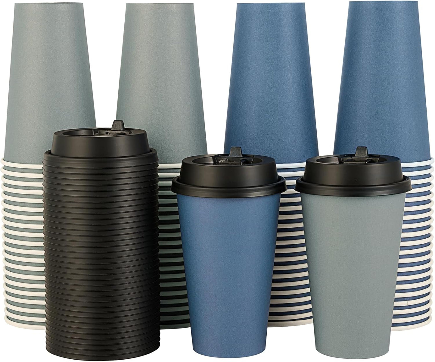 100 Pack 16 oz Disposable Paper Coffee Cups with Lids for Hot Drinks