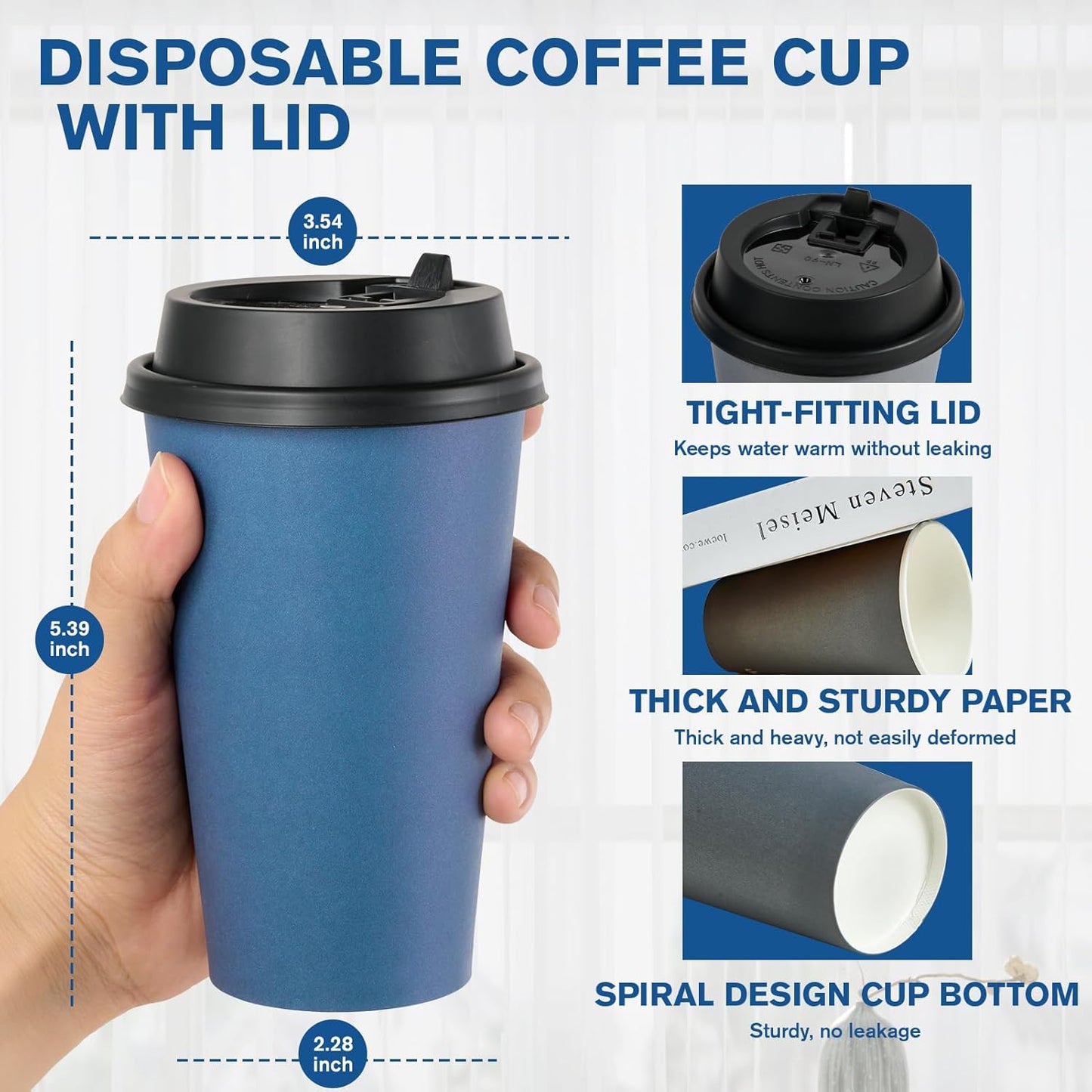 100 Pack 16 oz Disposable Paper Coffee Cups with Lids for Hot Drinks