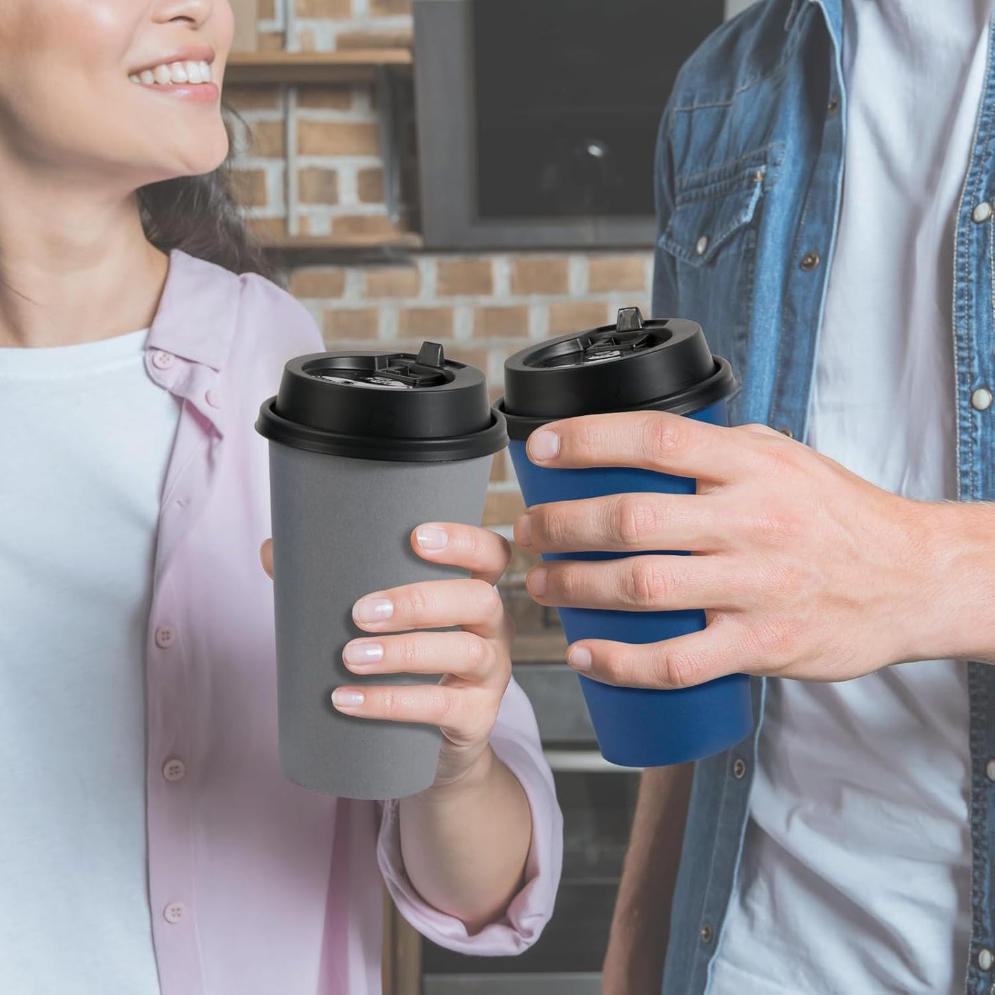 100 Pack 16 oz Disposable Paper Coffee Cups with Lids for Hot Drinks