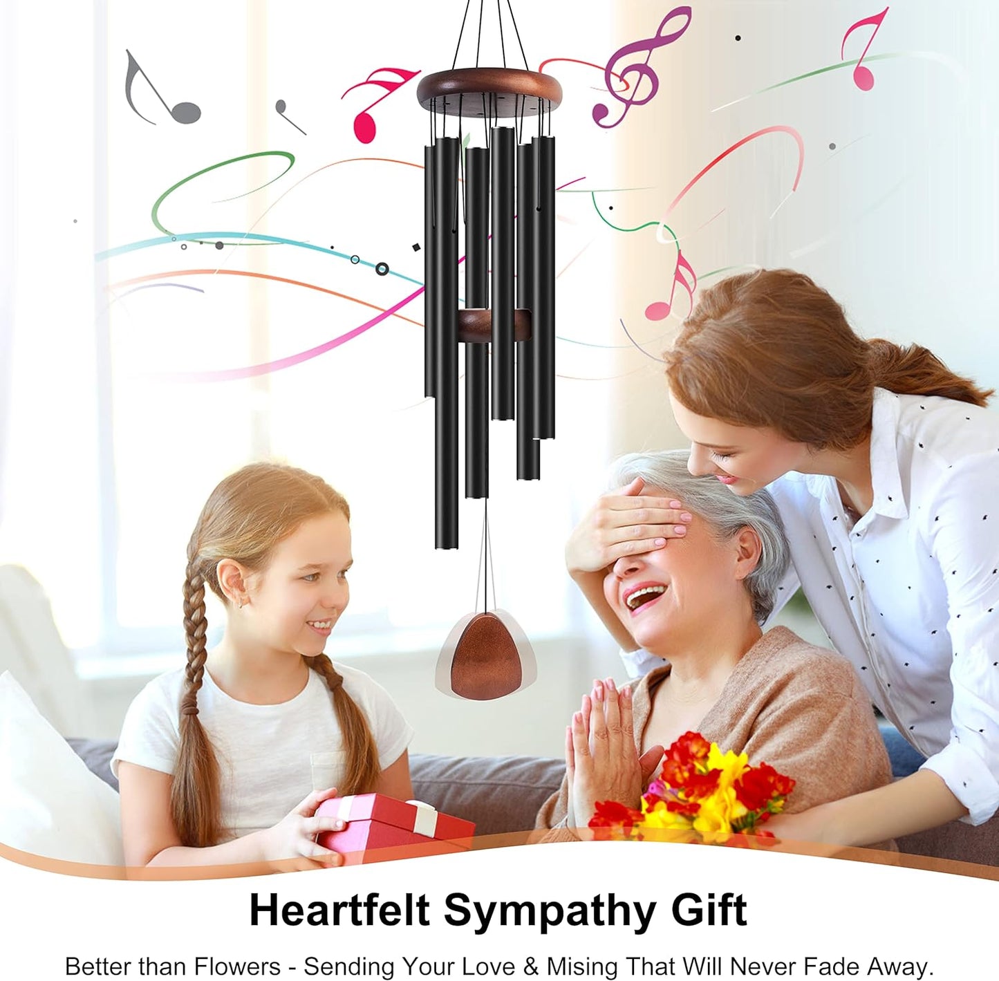 37" Large Aluminum Wind Chimes – Black, Outdoor Garden & Patio Decoration
