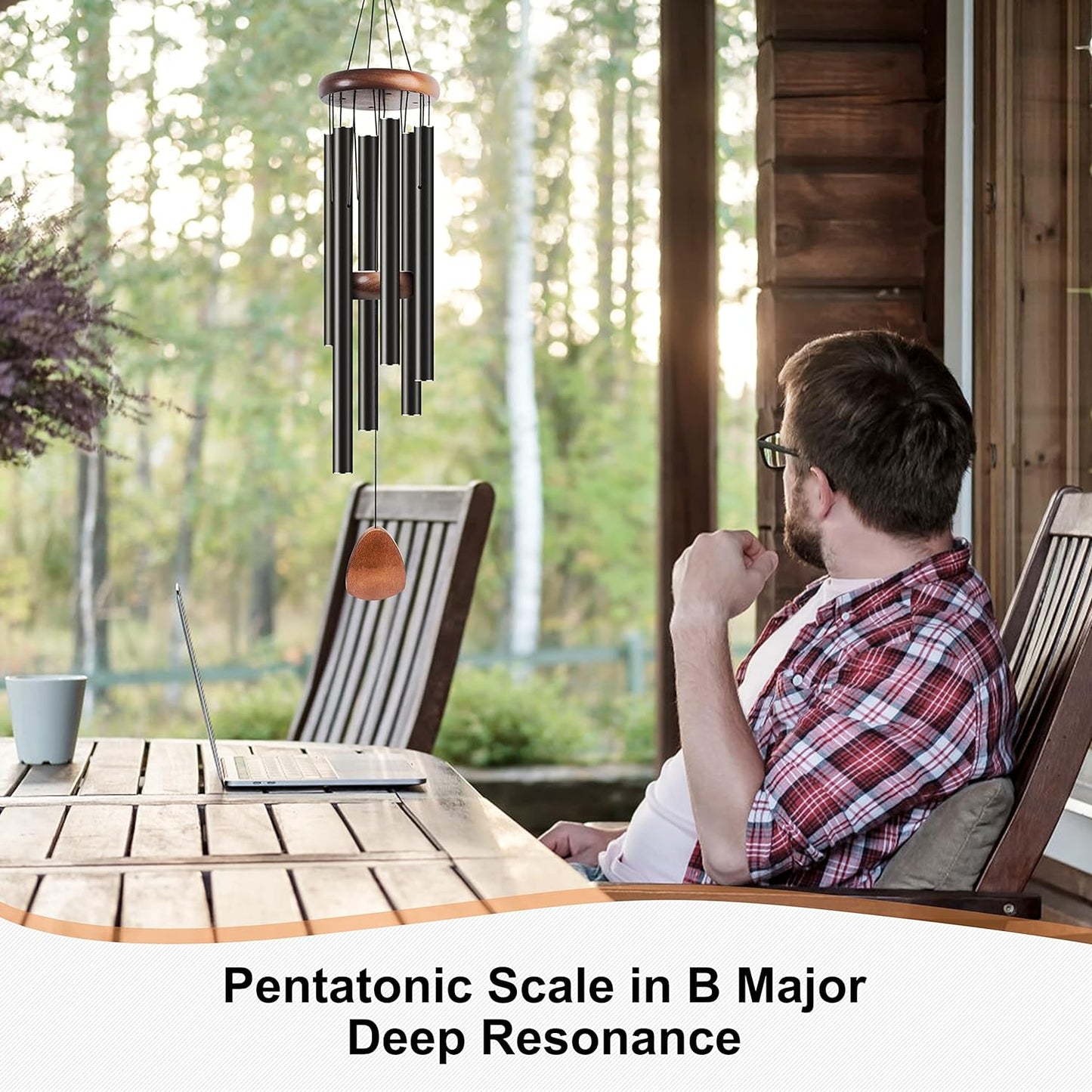 37" Large Aluminum Wind Chimes – Black, Outdoor Garden & Patio Decoration