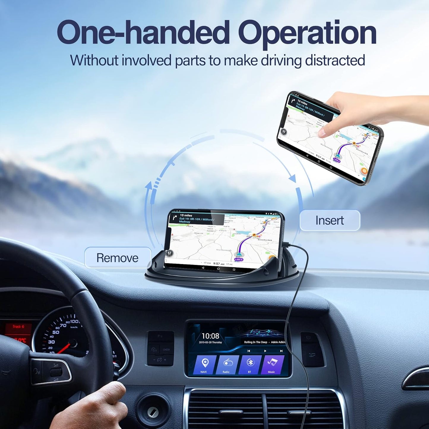 Silicone Car Phone Holder - Slip-Free Dashboard Mount for iPhone, Samsung & GPS Devices (Black)
