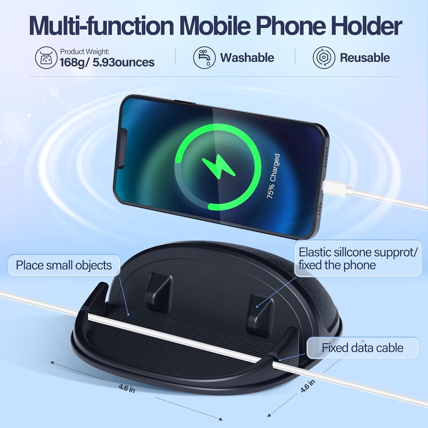 Silicone Car Phone Holder - Slip-Free Dashboard Mount for iPhone, Samsung & GPS Devices (Black)