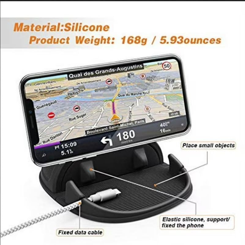 Silicone Car Phone Holder - Slip-Free Dashboard Mount for iPhone, Samsung & GPS Devices (Black)